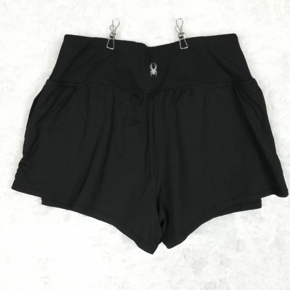 Spyder Womens Shorts Active Black Running Yoga 2-in-1 Dual Layered Comfort M